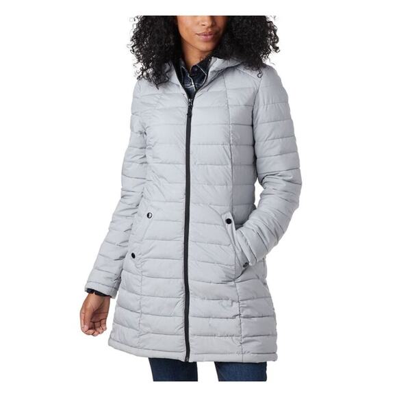 Stoic Erie Stretch Insulated Parka Jacket Coat Gray Quilted Puffer MEDIUM Long - Picture 1 of 7